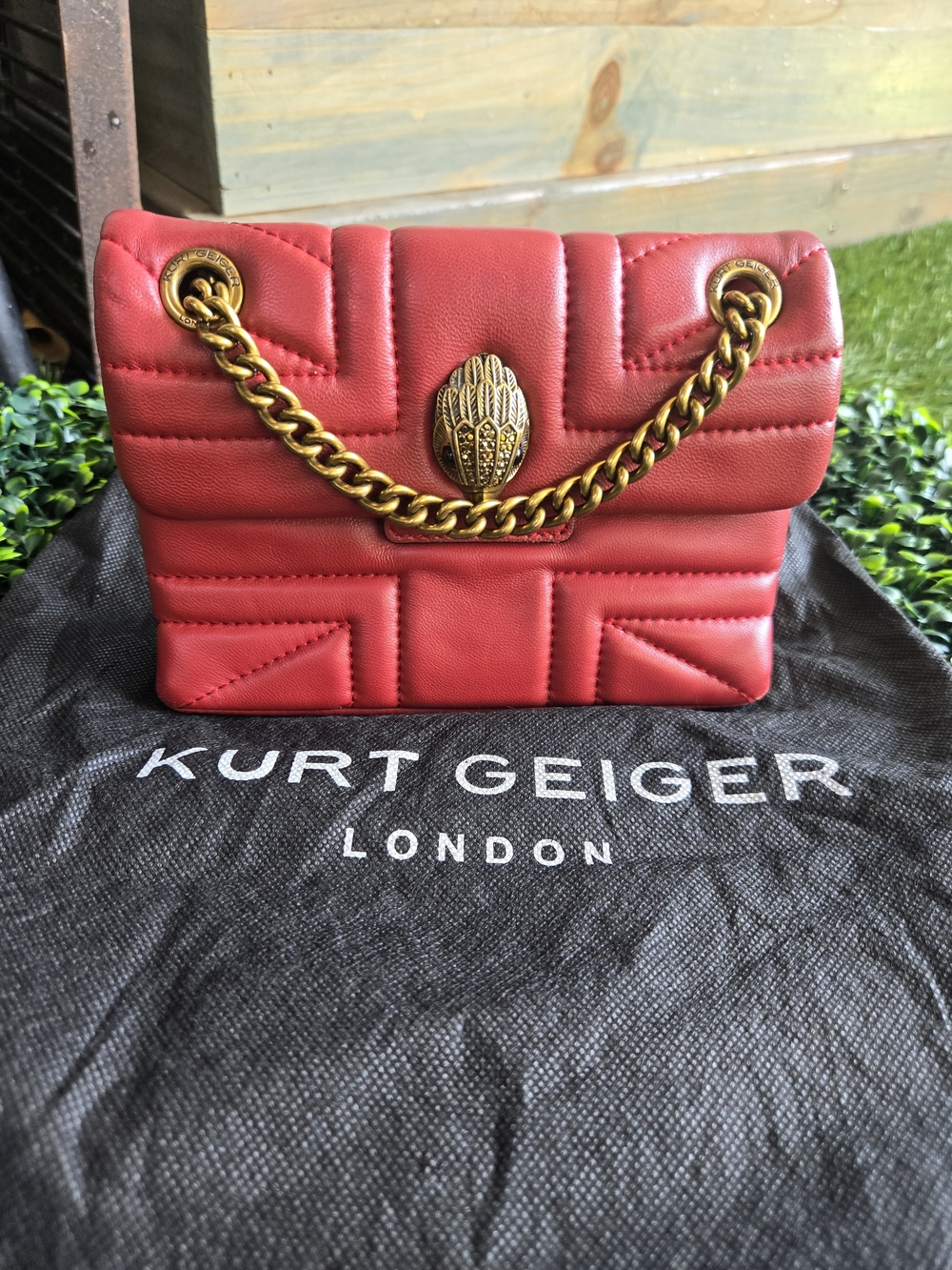 Kurt Geiger Red Quilted Leather Chain Shoulder Bag
